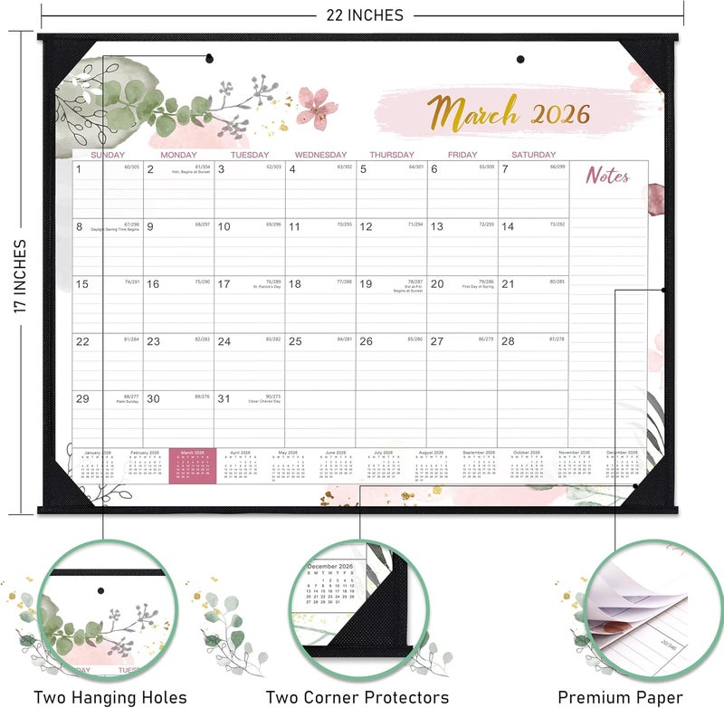 Feteulo 2026 Desk Calendar - Desk Calendar 2026, 22" x 17", Jan 2026 - Dec 2026, 12 Monthly Desk/Wall Calendar, Large Ruled Blocks, Notes, Thick Paper, Corner Protector - Image 4